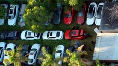 Cars parked in a field