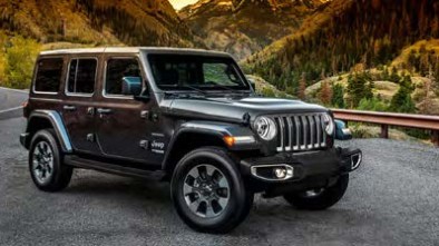 Jeep parked by mountains