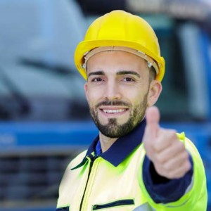 Construction worker with thumbs up