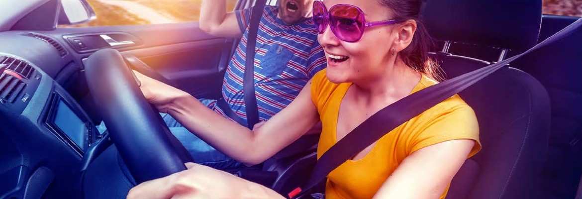 Scared passenger with crazy driver